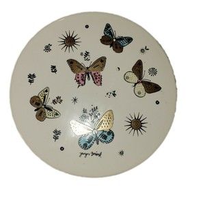 Vintage Georges Briard Ceramic Butterfly Trivet / Hot Plate White Black & Gold